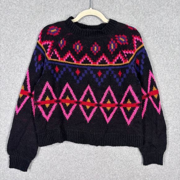 Arizona Jean Company Sweaters - Arizona Fair Isle Sweater Small Pink Black Festive Nordic Quirky‎ Bright Artsy